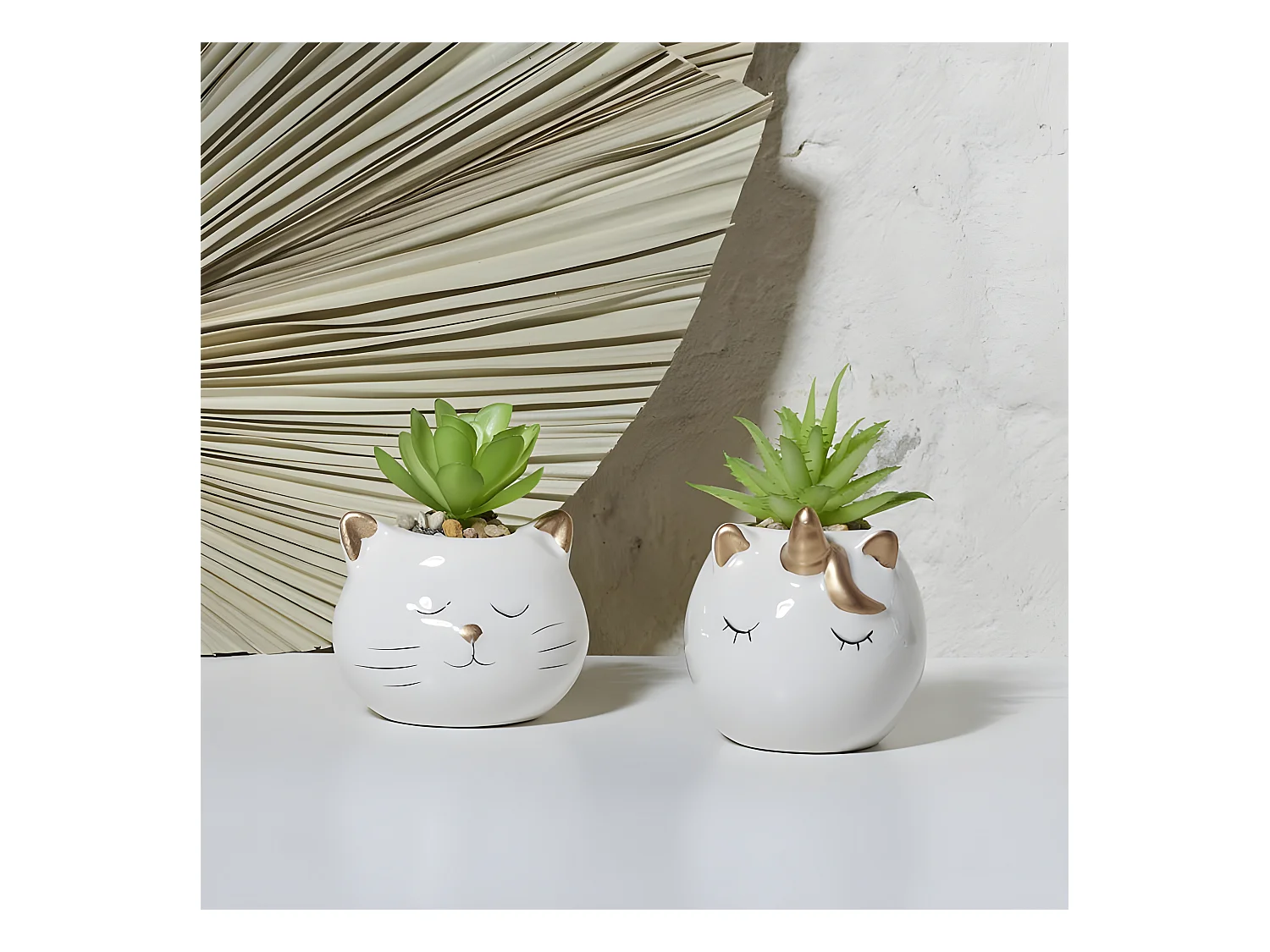 Plante Artificielle Chat Et Licorne Ceramique 6 D86