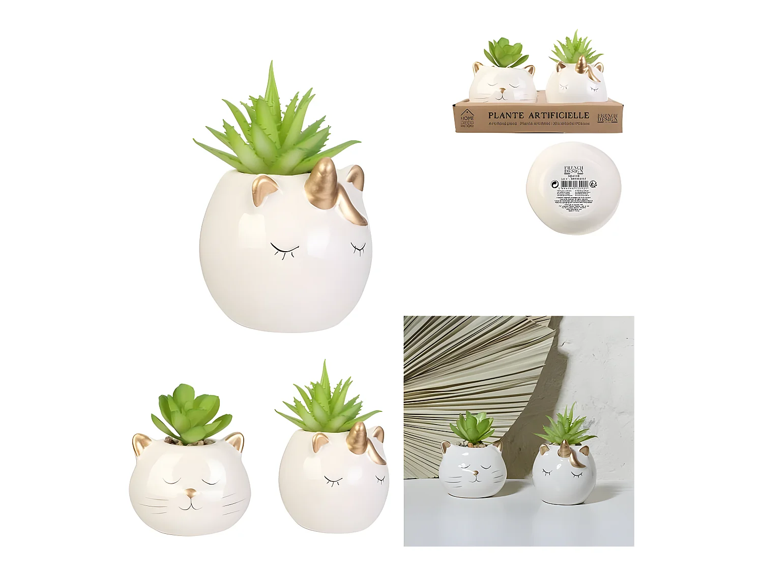 Plante Artificielle Chat Et Licorne Ceramique 6 D86