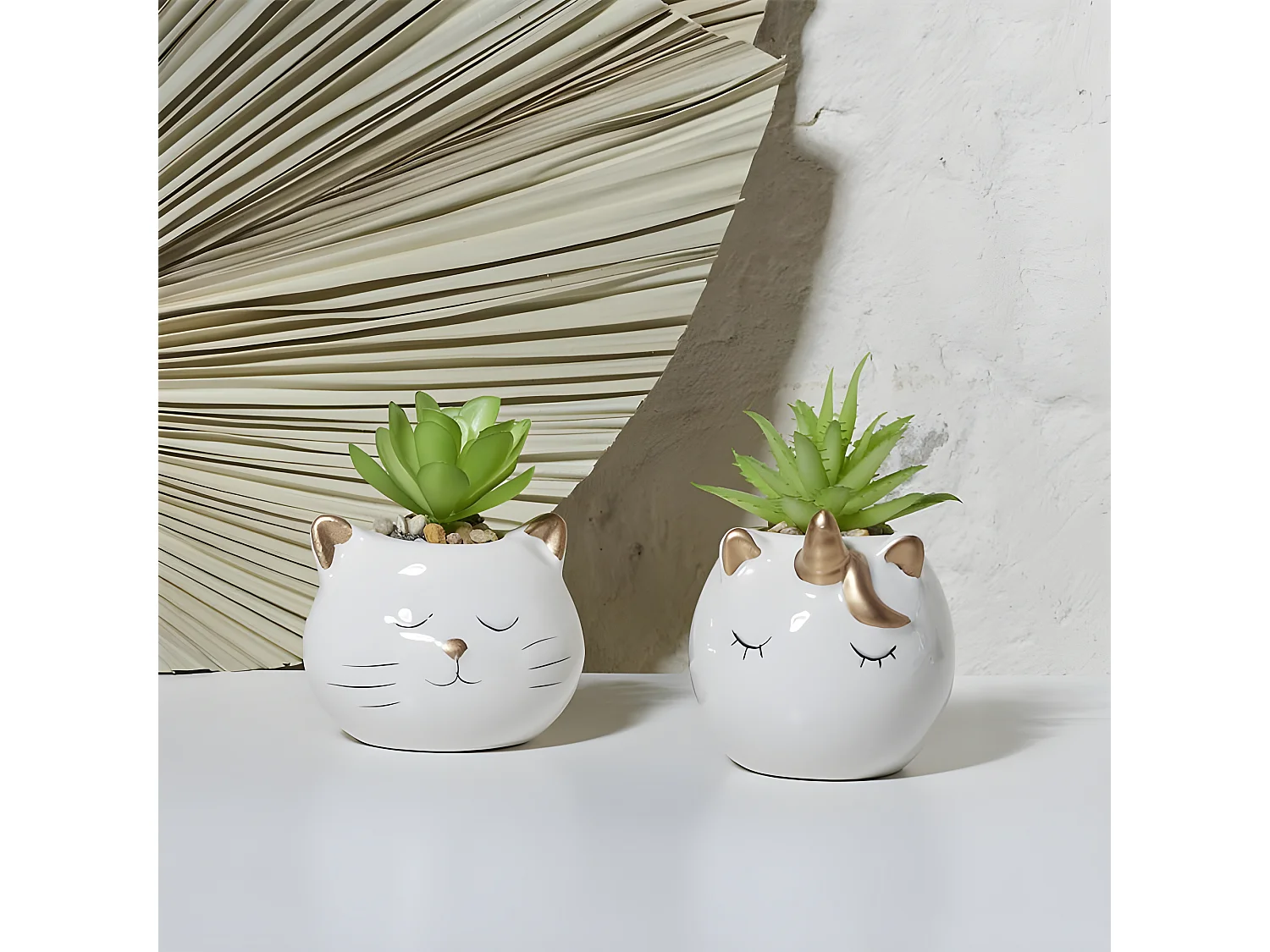 Plante Artificielle Chat Et Licorne Ceramique 6 D86