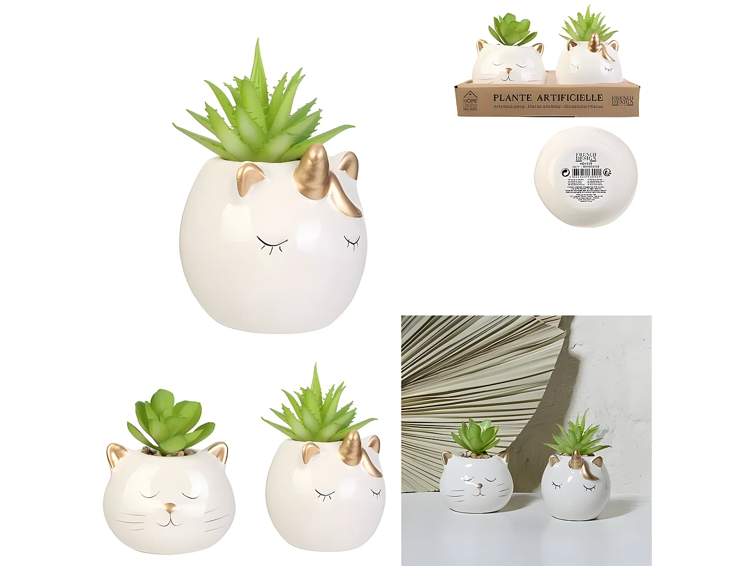 Plante Artificielle Chat Et Licorne Ceramique 6 D86