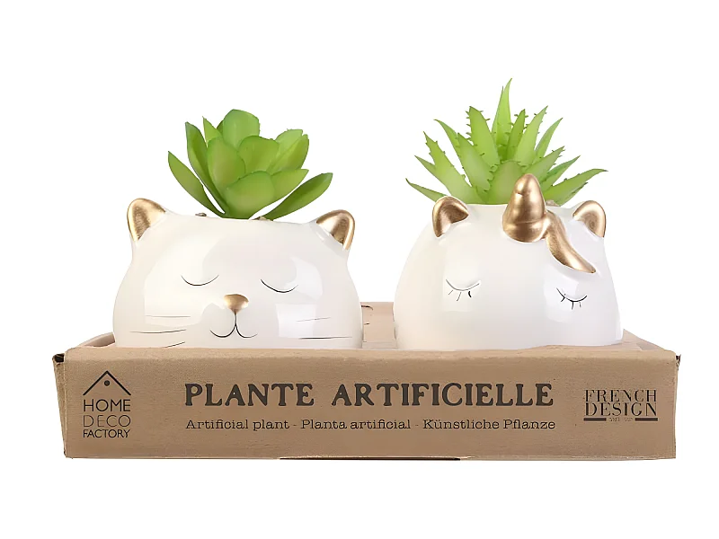 Plante Artificielle Chat Et Licorne Ceramique 6 D86