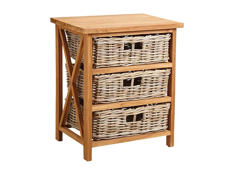 Commode 3 tiroirs en teck et poelet