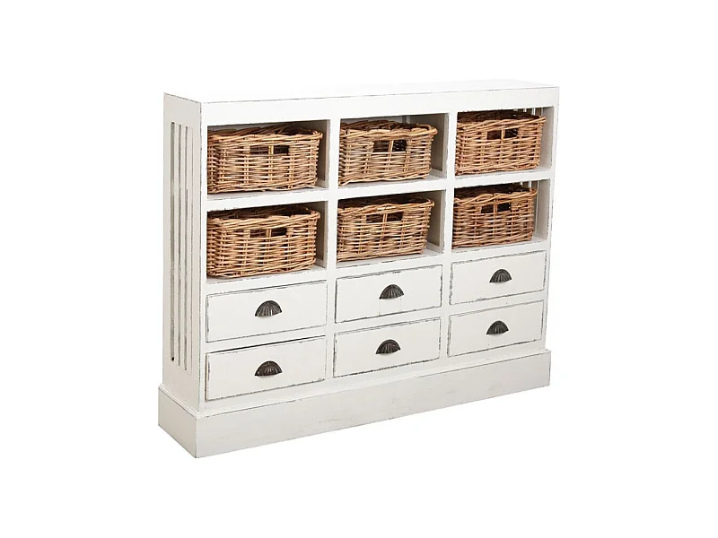 Commode en bois blanc antique et poelet