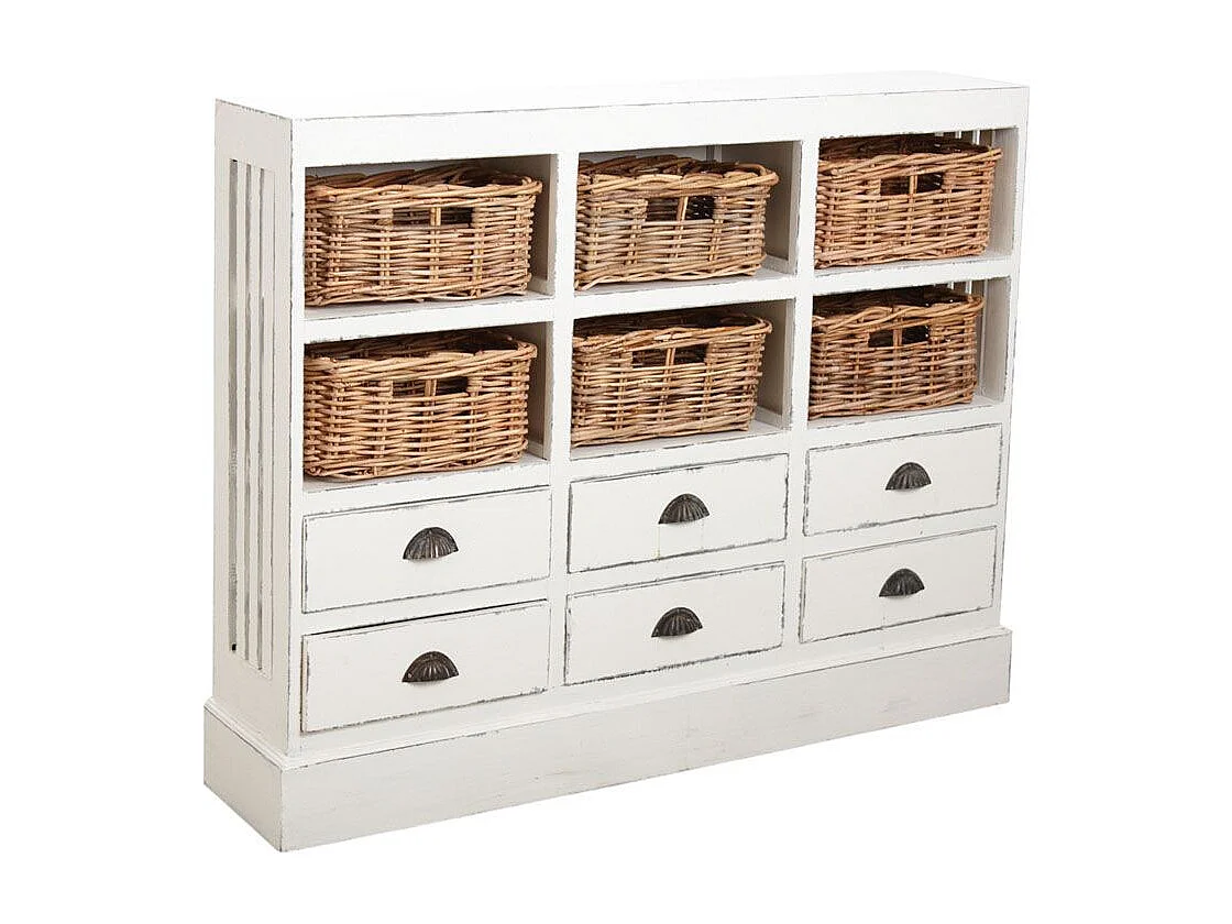 Commode en bois blanc antique et poelet