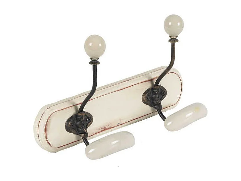 Patère en bois blanc et céramique 2 crochets