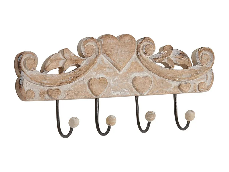 Patère en manguier blanchi avec 4 crochets boules