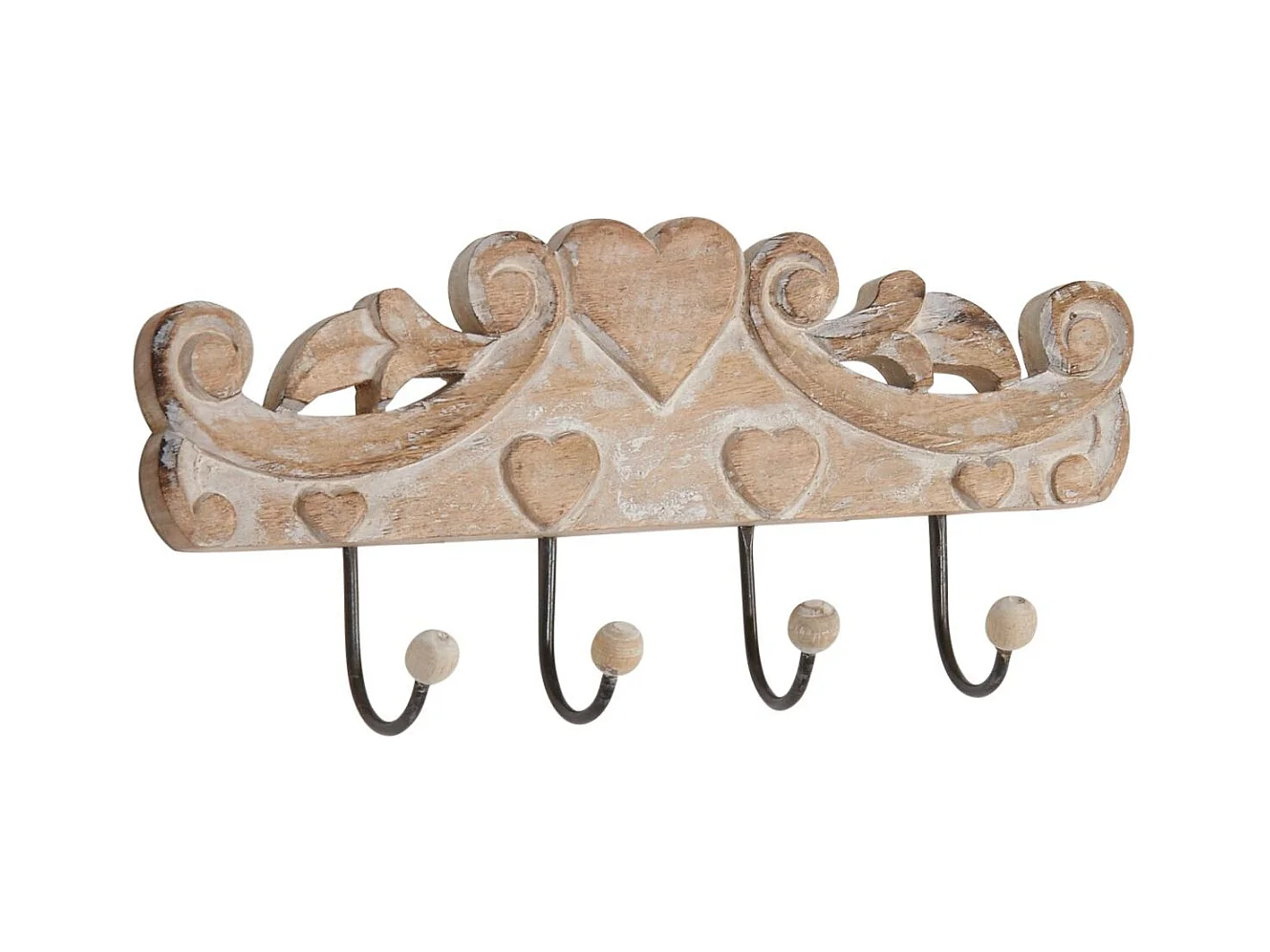 Patère en manguier blanchi avec 4 crochets boules