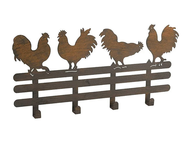 Patère en métal rouillé Coq