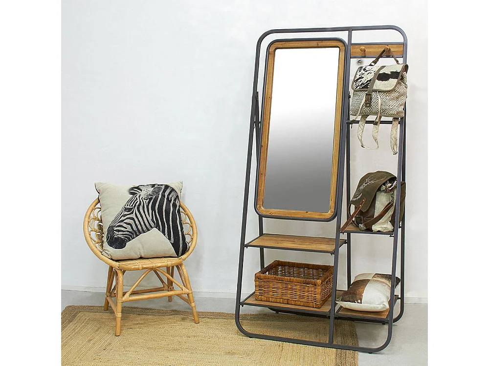 Vestiaire en pin et métal avec miroir