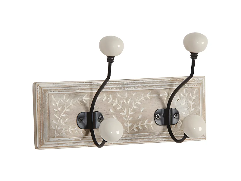 Patère en manguier motif feuilles 2 crochets 2 crochets