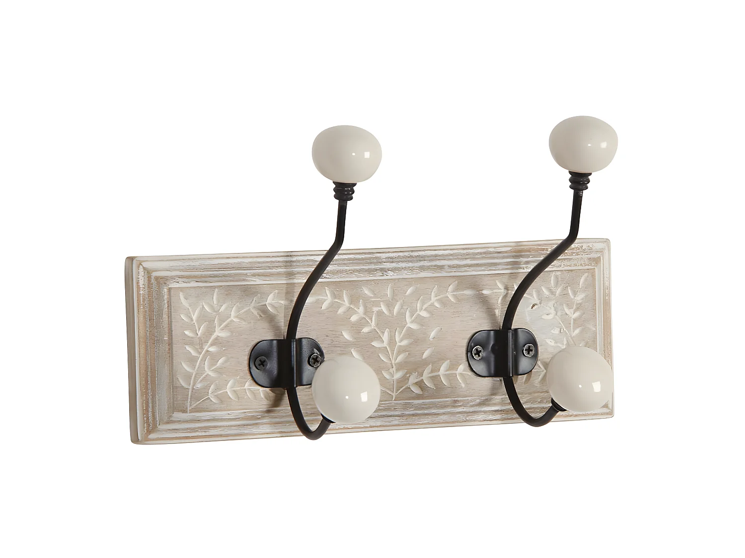 Patère en manguier motif feuilles 2 crochets 2 crochets