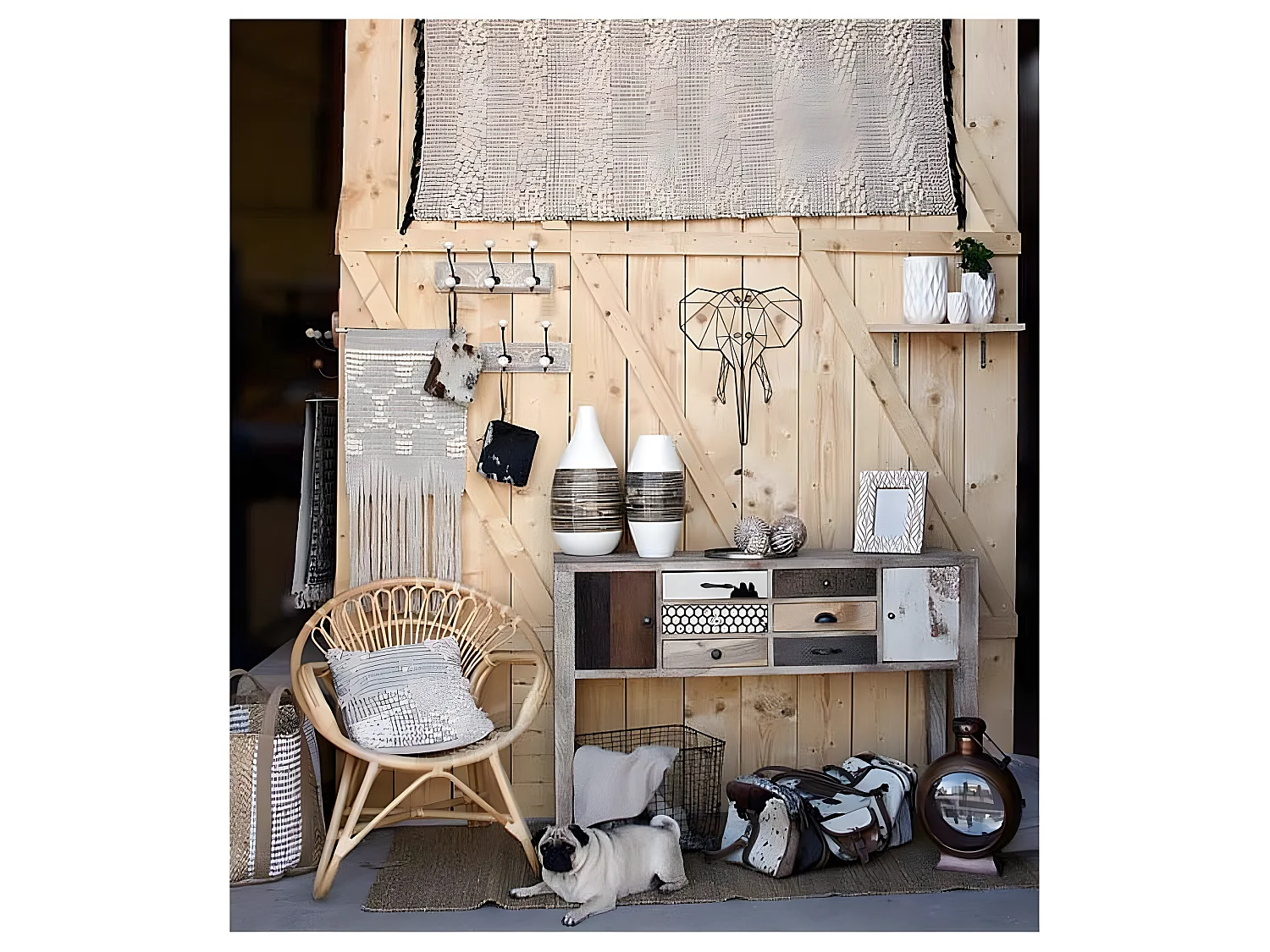 Patère en manguier motif feuilles 2 crochets 2 crochets