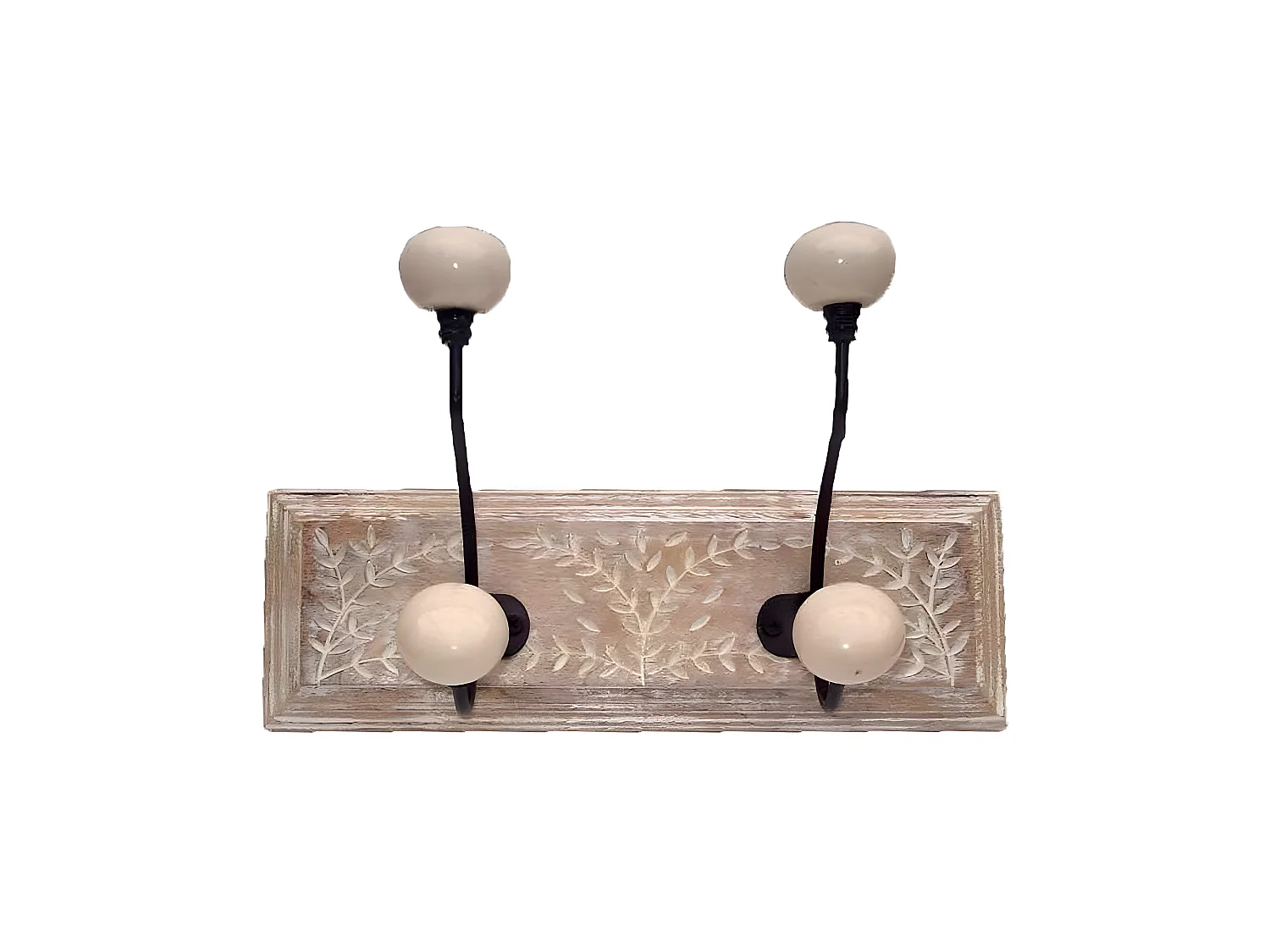 Patère en manguier motif feuilles 2 crochets 2 crochets