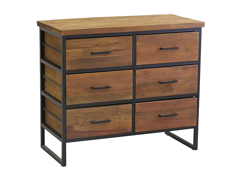 Commode en bois recyclé et métal LOFT 6 tiroirs