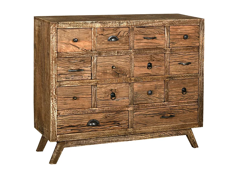 Commode en bois recyclé et métal 14 tiroirs