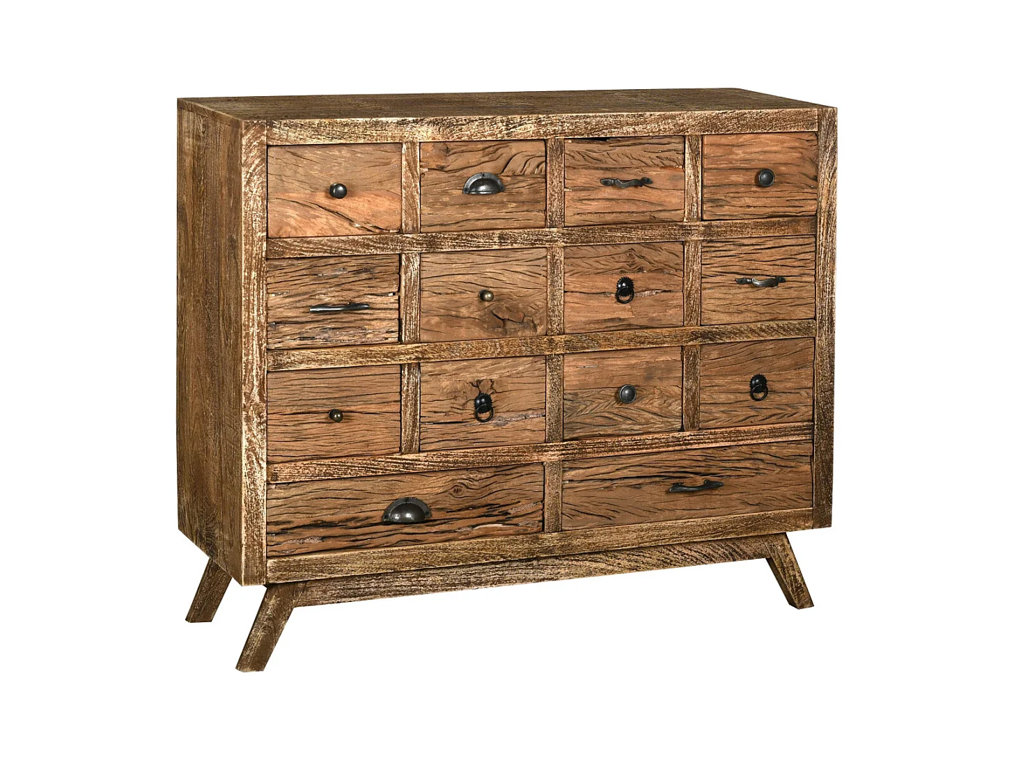 Commode en bois recyclé et métal 14 tiroirs