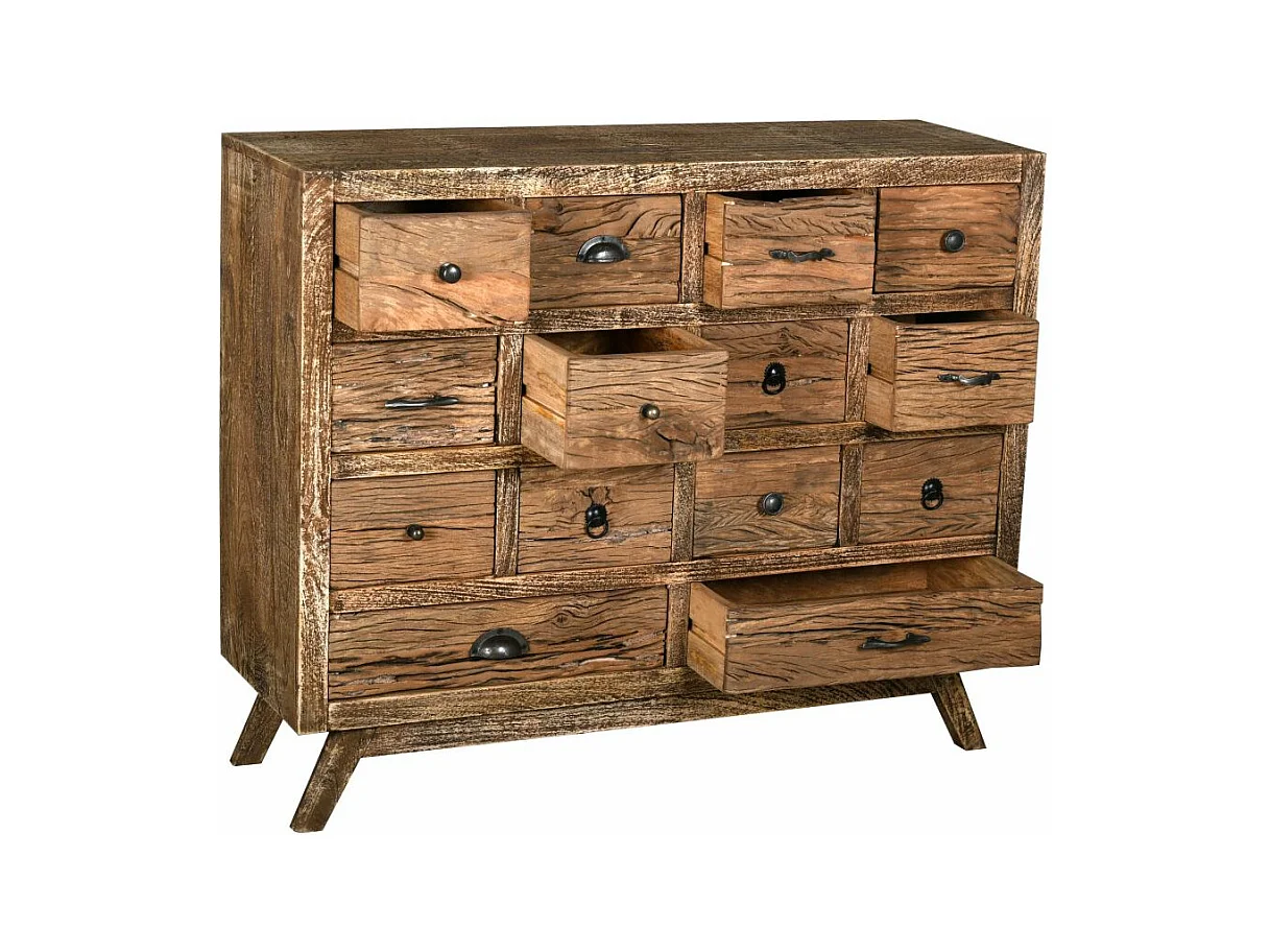 Commode en bois recyclé et métal 14 tiroirs