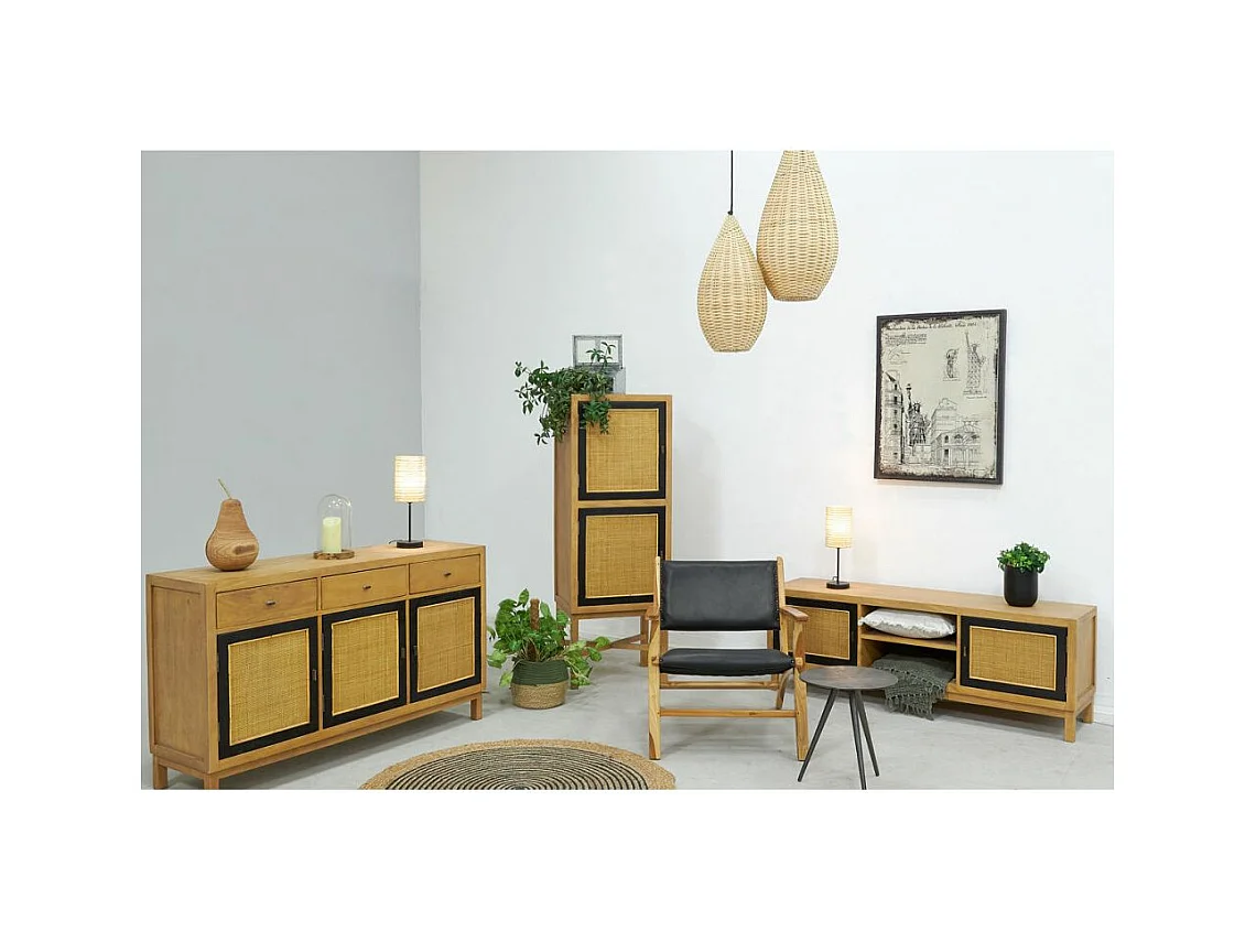 Commode en manguier et cannage