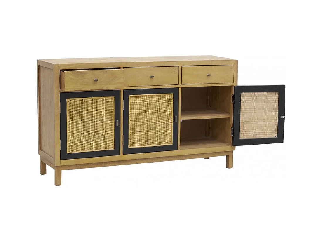 Commode en manguier et cannage