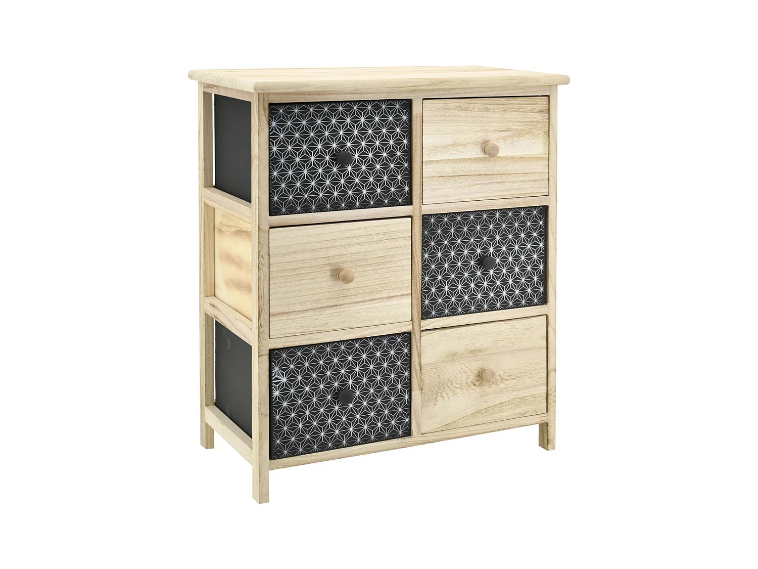 Commode en bois teinté noir et naturel 6 tiroirs