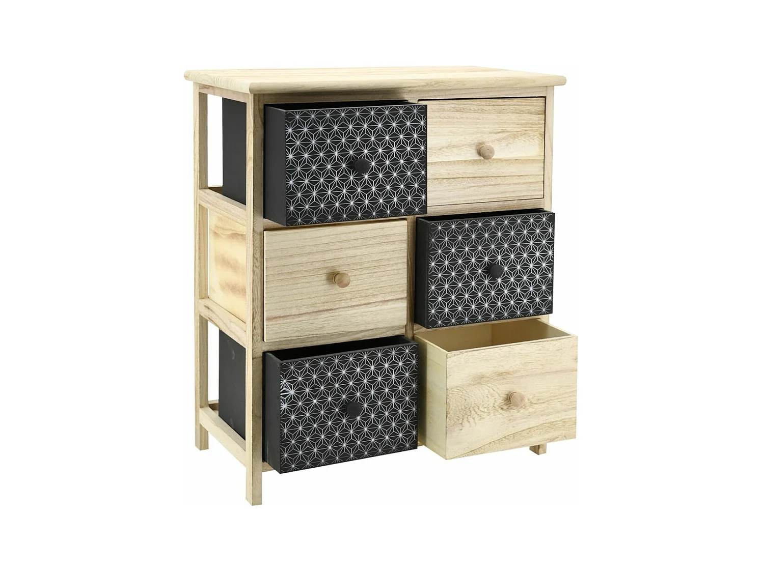 Commode en bois teinté noir et naturel 6 tiroirs