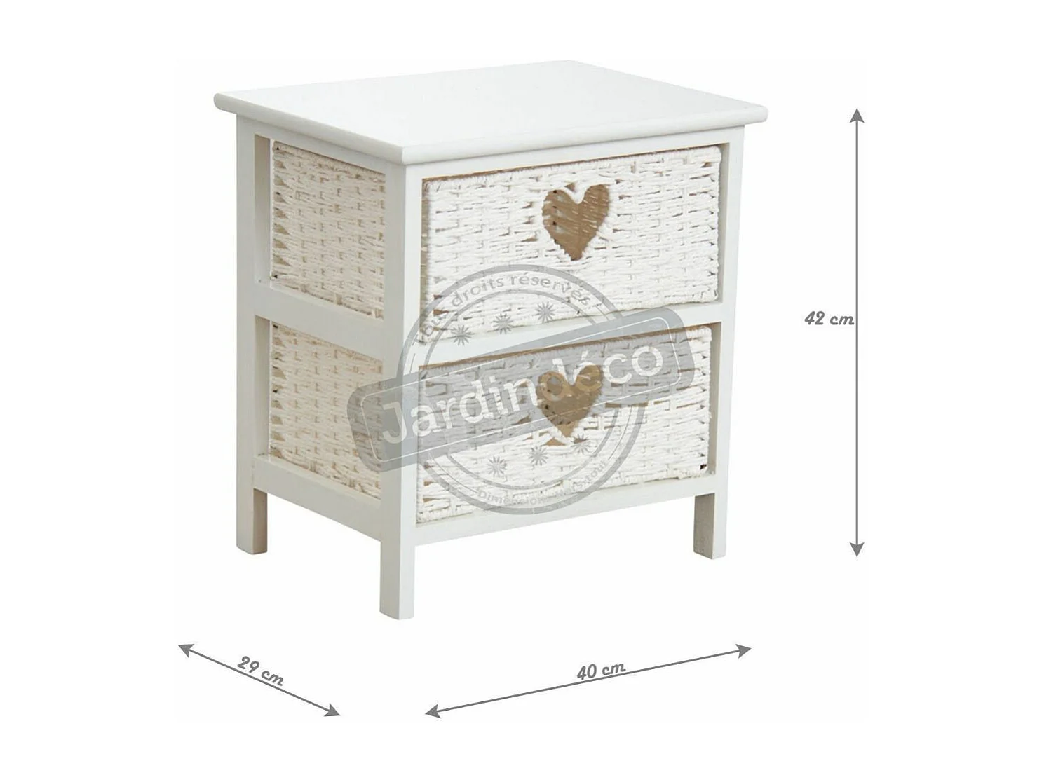 Commode blanche 2 tiroirs avec coeurs