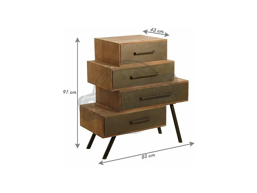 Commode 4 tiroirs en métal et bois