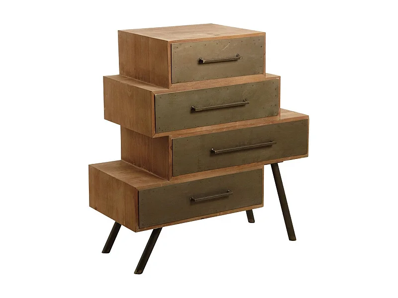 Commode 4 tiroirs en métal et bois