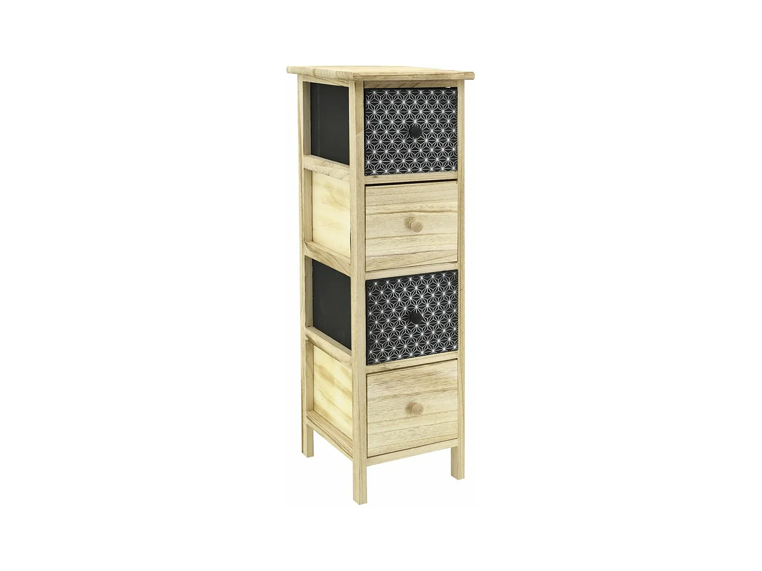 Commode en bois teinté noir et naturel 4 tiroirs