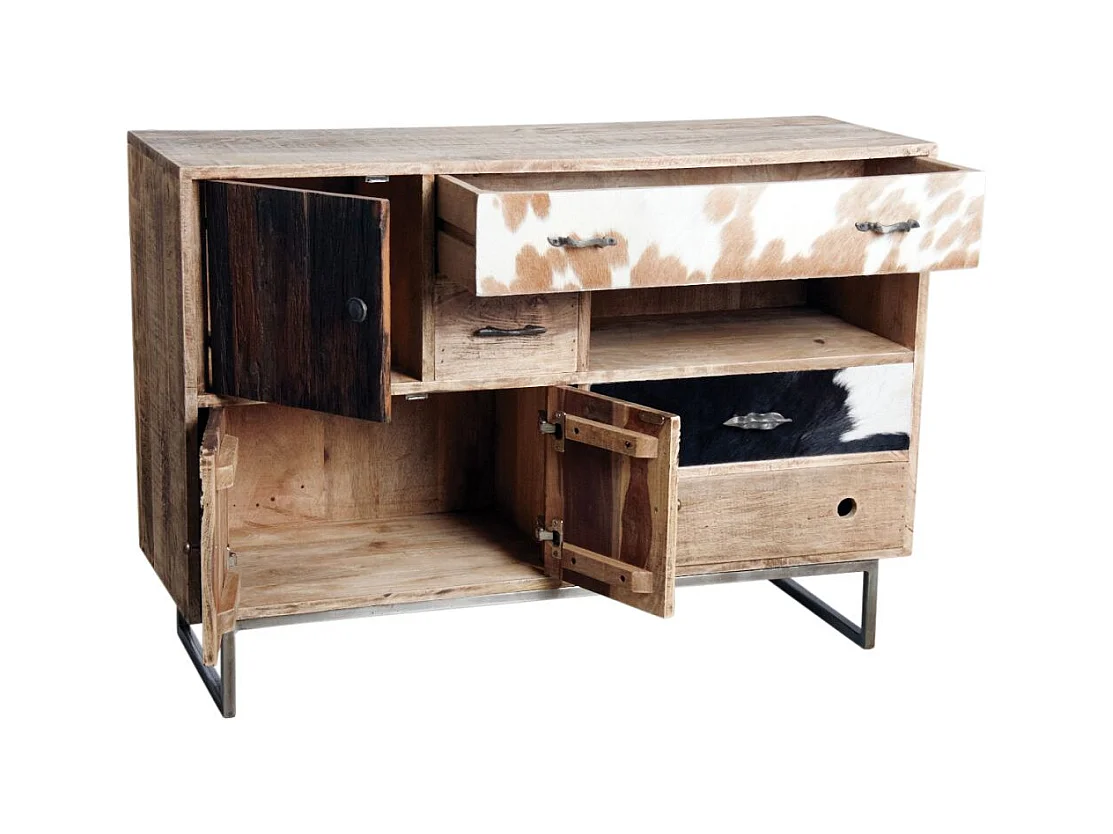 Commode en manguier et peau de vache