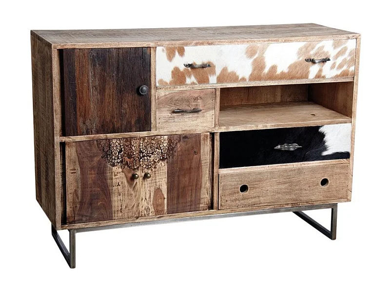 Commode en manguier et peau de vache