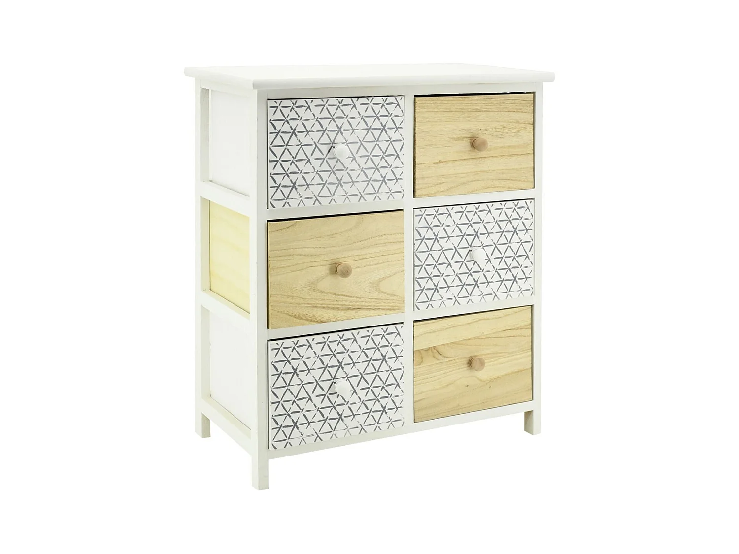 Commode en bois teinté blanc et naturel 6 tiroirs