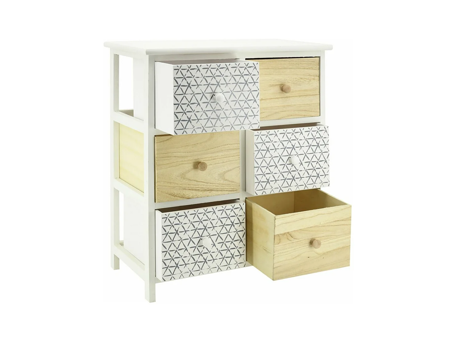 Commode en bois teinté blanc et naturel 6 tiroirs