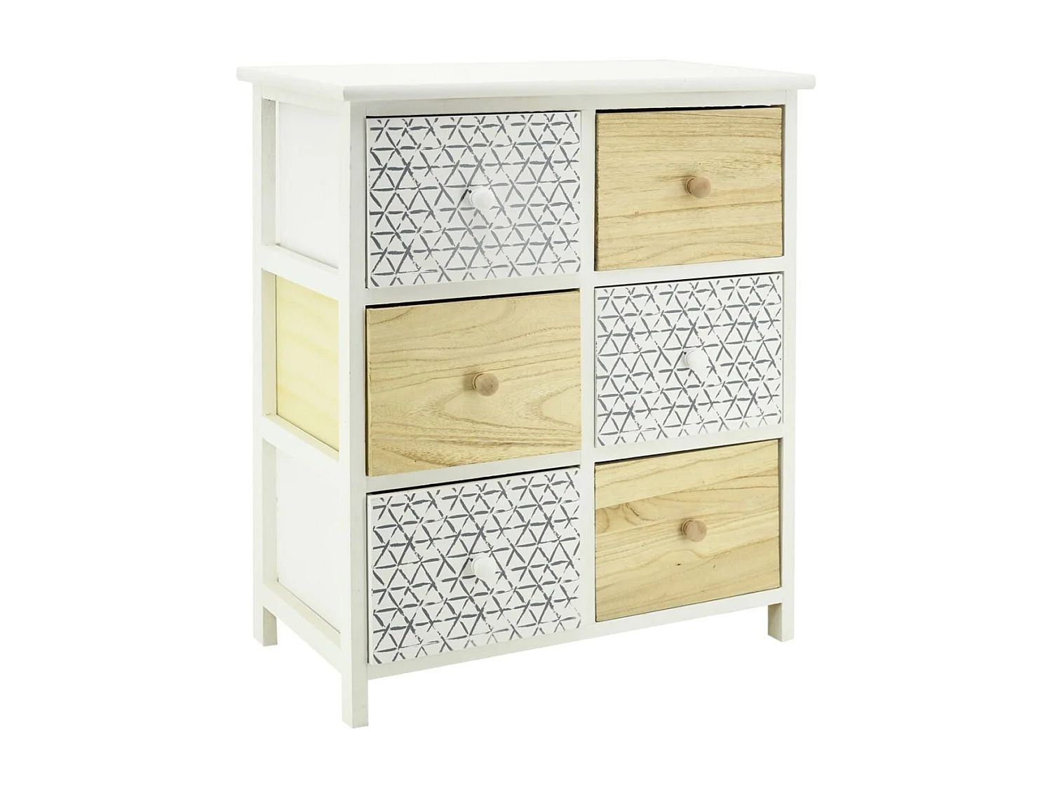 Commode en bois teinté blanc et naturel 6 tiroirs