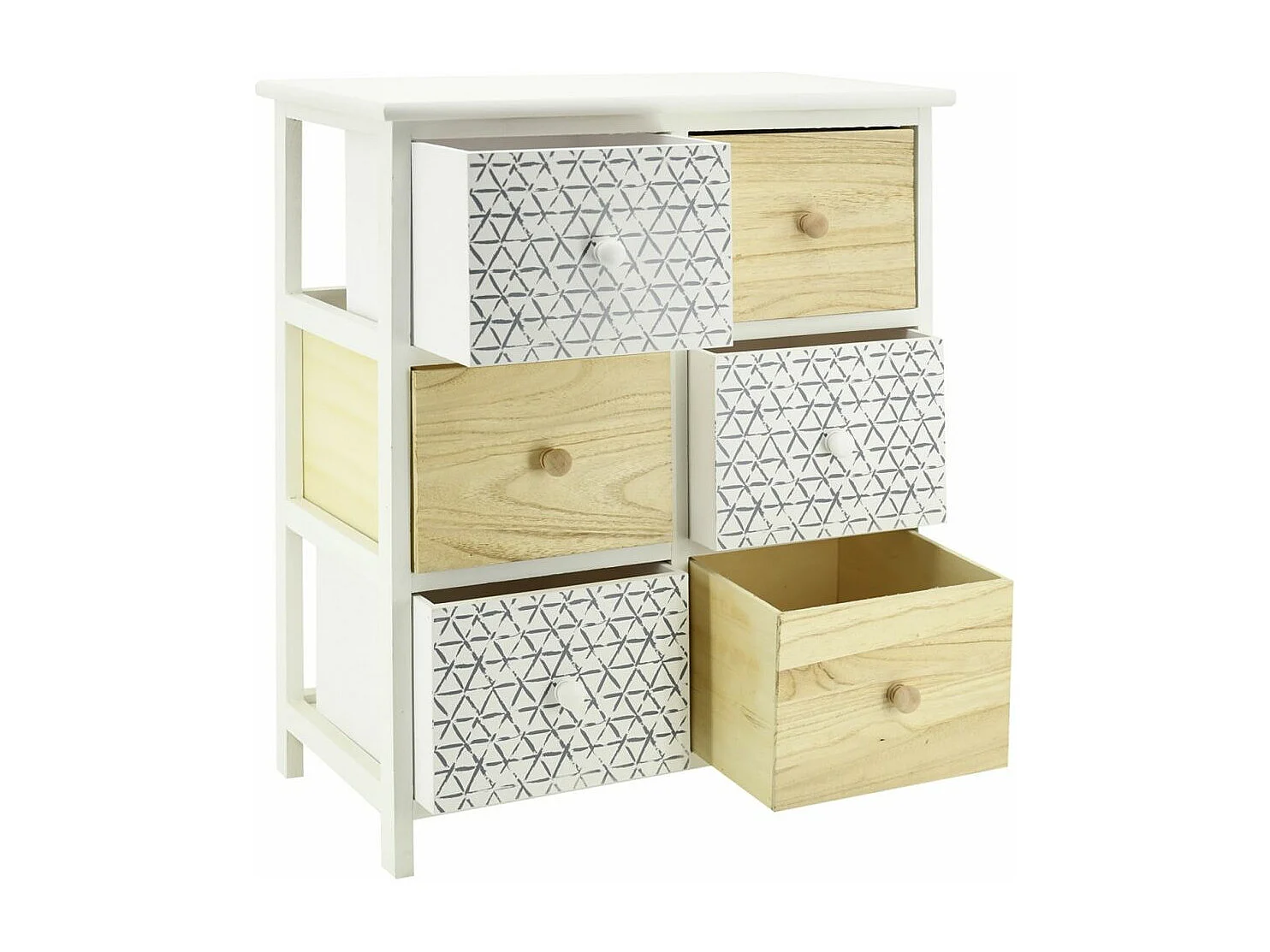 Commode en bois teinté blanc et naturel 6 tiroirs