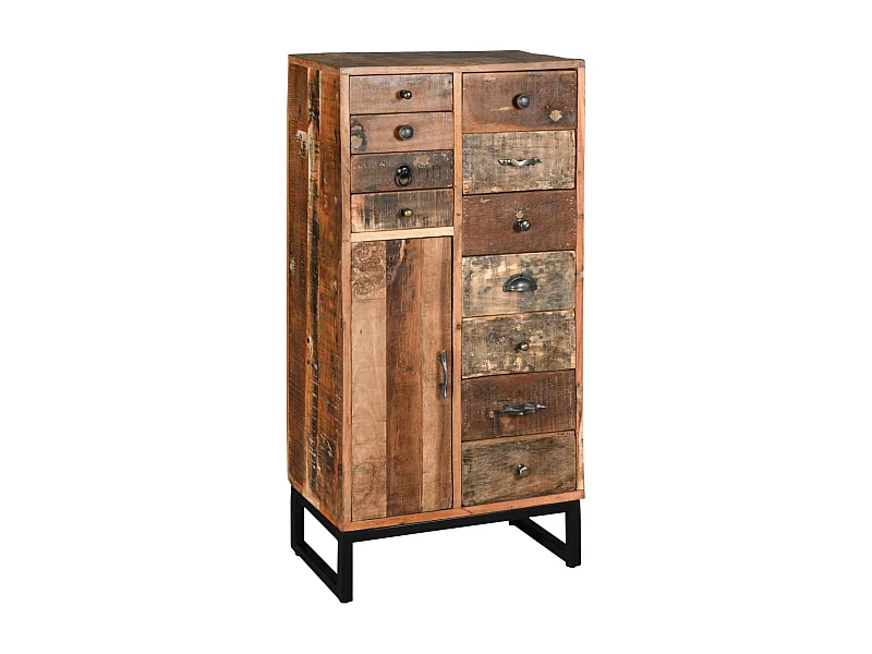 Commode haute en bois recyclé et métal