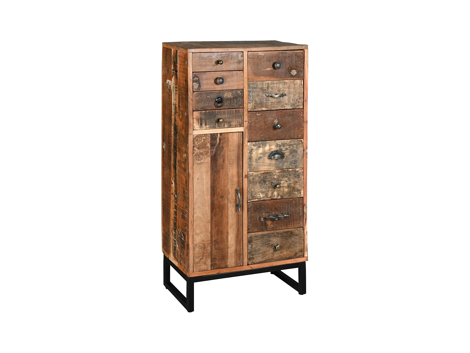 Commode haute en bois recyclé et métal