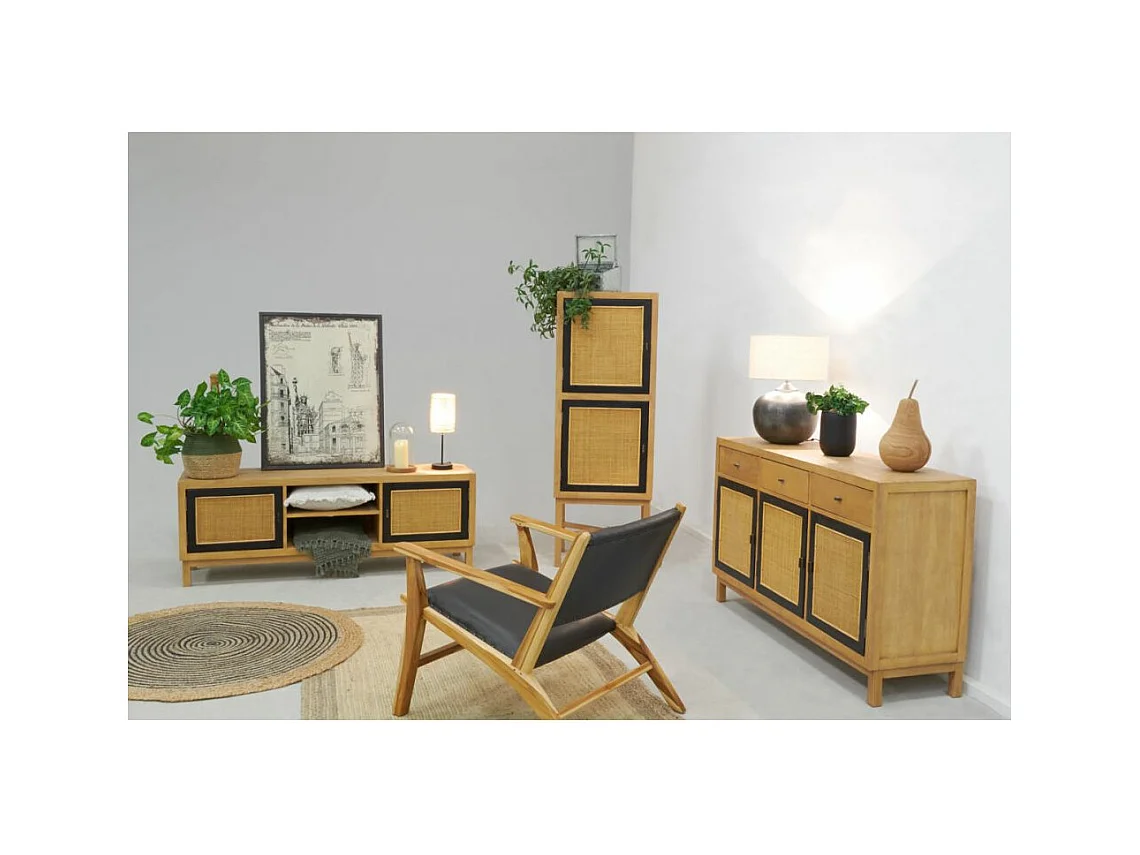 Commode haute en manguier et cannage