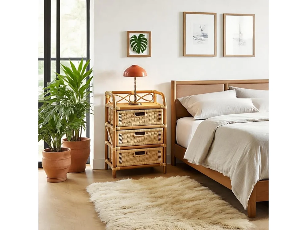 Commode en rotin avec tiroirs Tegal 3 tiroirs