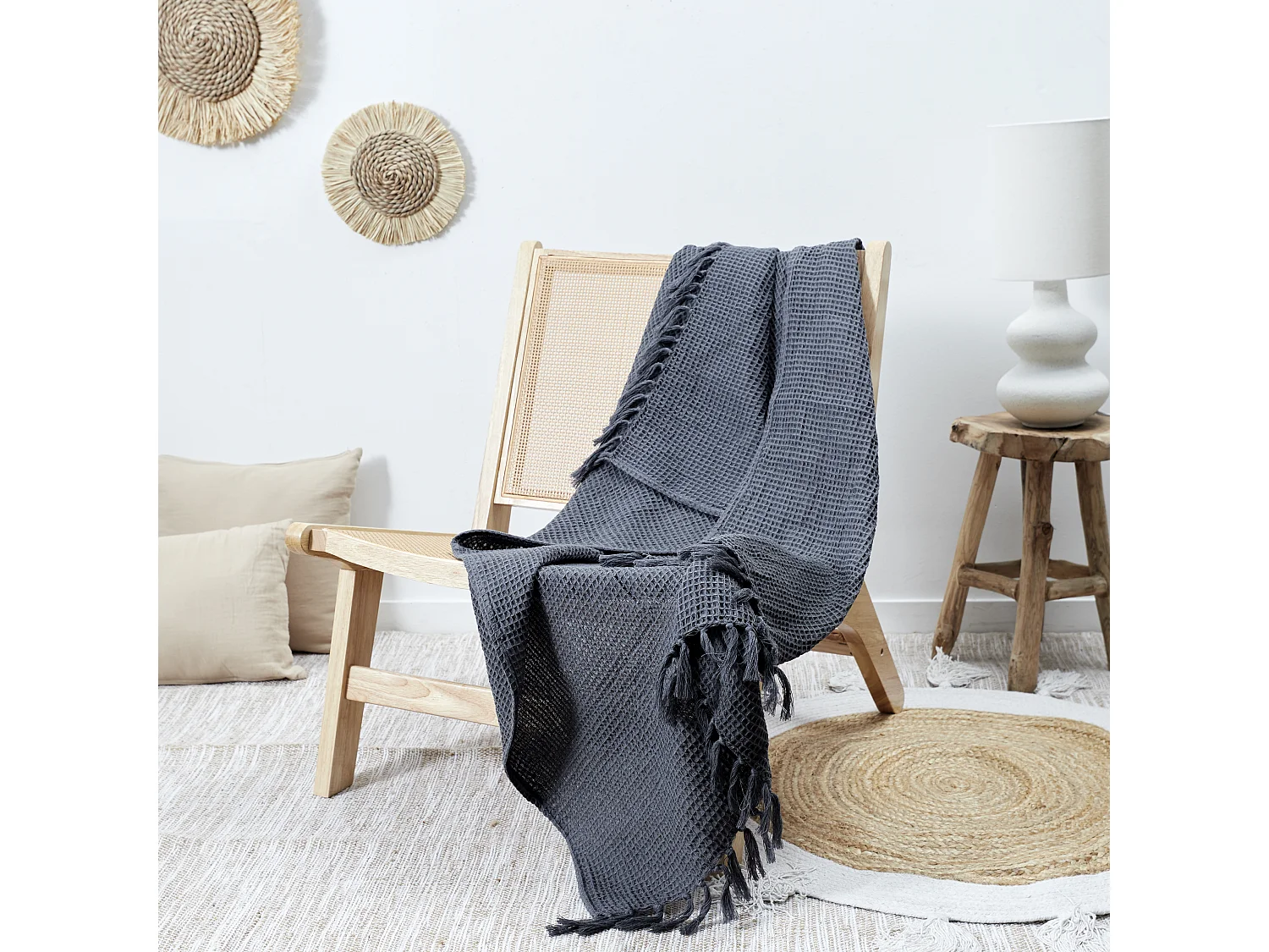 Jeté de Canapé "Gaufré" 130x160cm Gris Anthracite