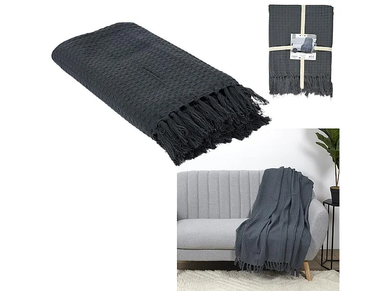 Jeté de Canapé "Gaufré" 130x160cm Gris Anthracite