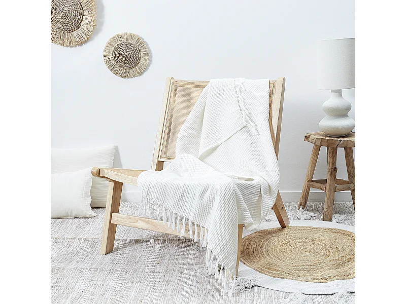 Jete De Canape Gaufre Ivoire 130x160cm