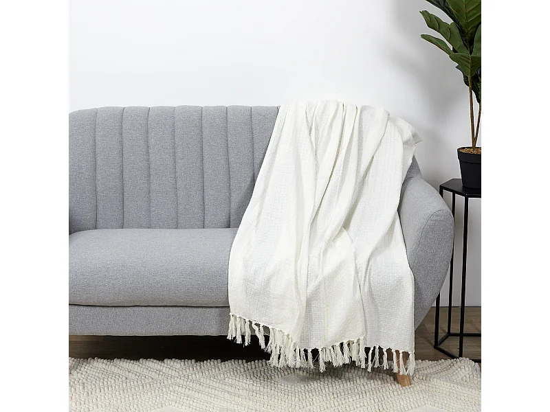 Jete De Canape Gaufre Ivoire 120x150cm Blanc