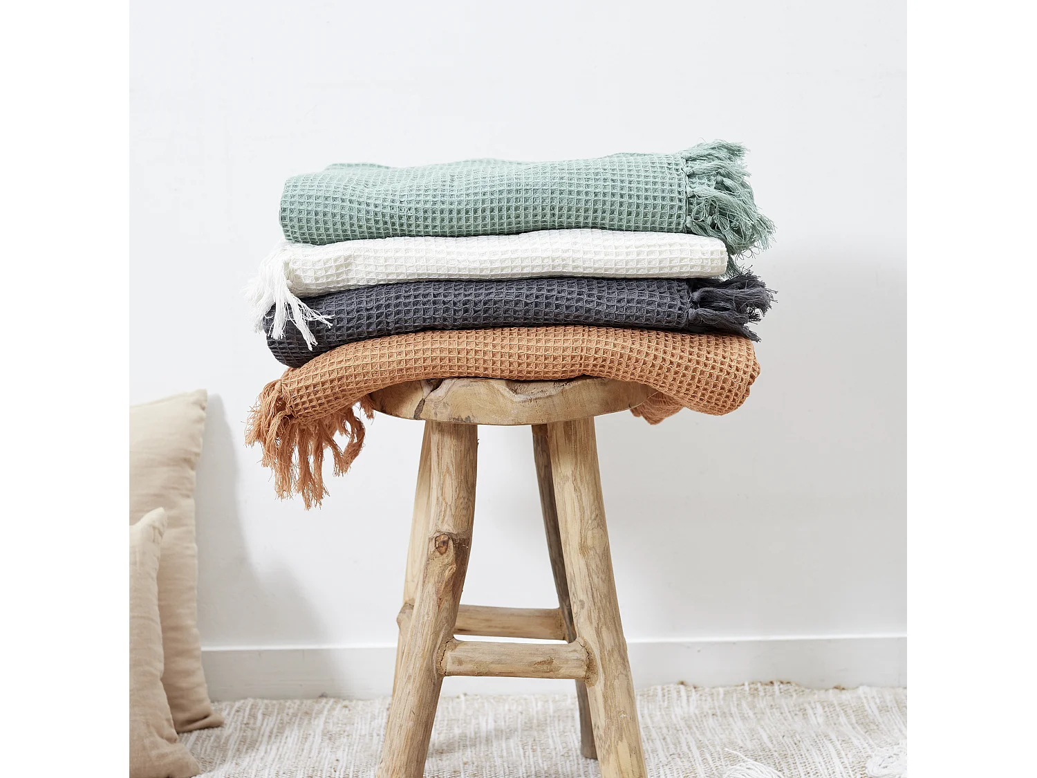 Jete De Canape Gaufre Ivoire 130x160cm