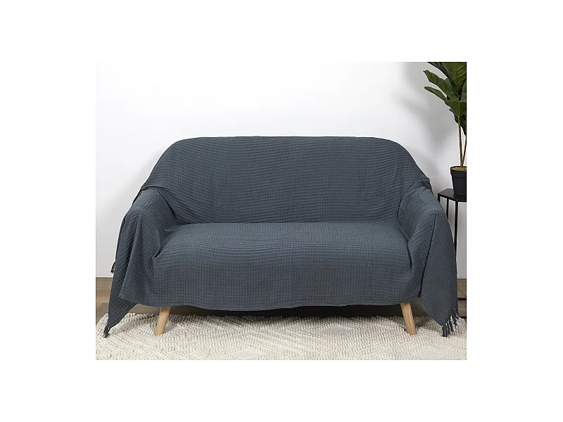 Jeté de Canapé "Gaufré" 170x250cm Gris Anthracite