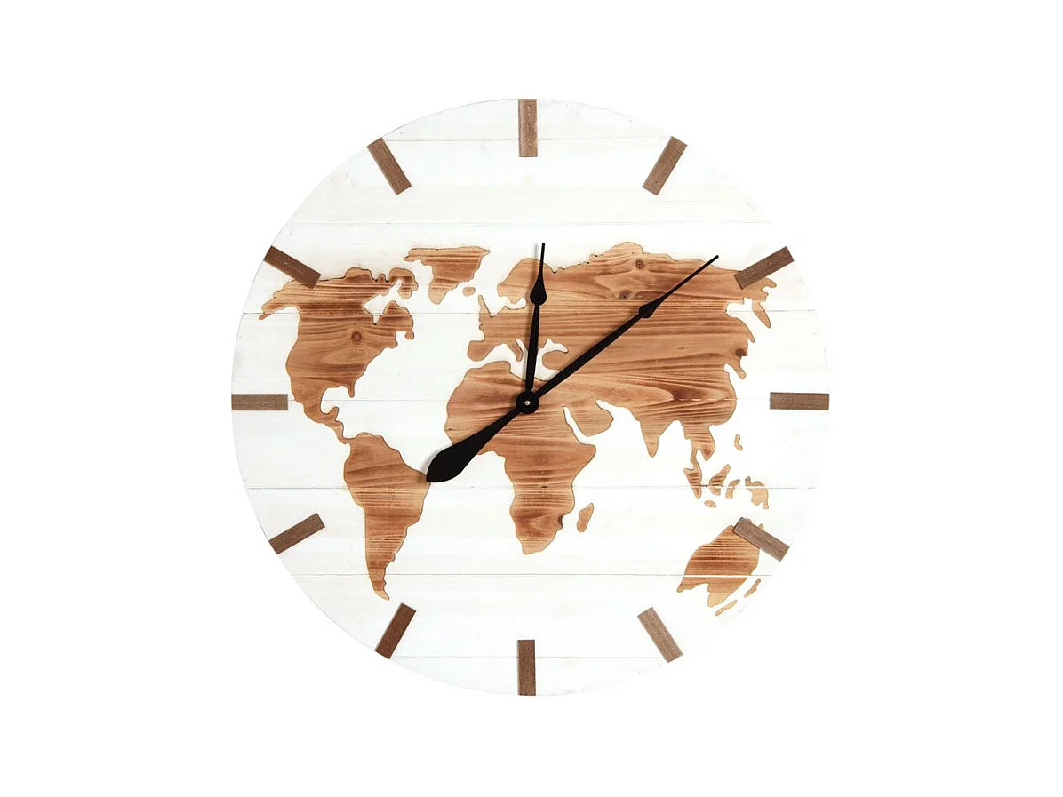 Uhr aus Holz mit Weltkarte Motiv