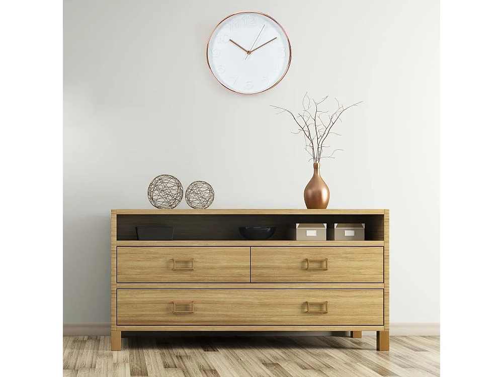 Horloge Ronde 30.5cm Blanche Cuivree Blanc, Cuivre