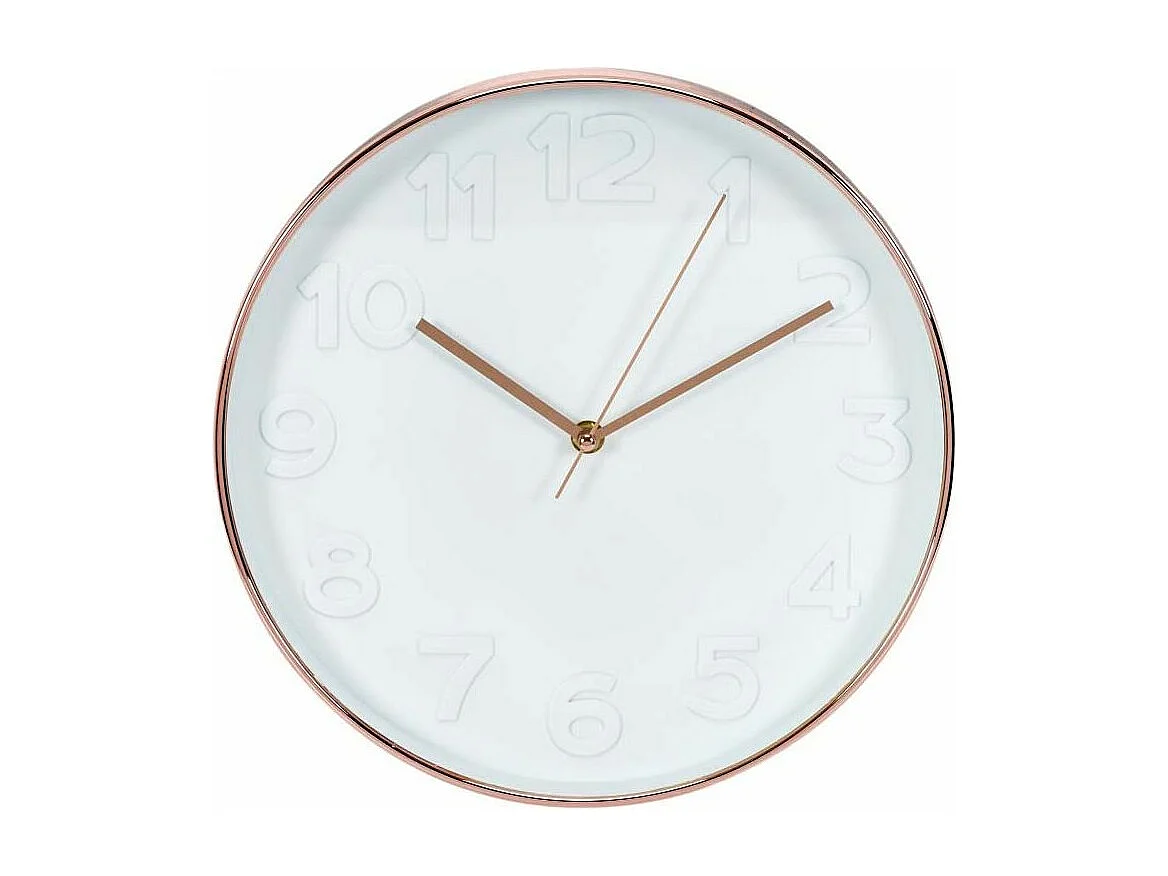 Horloge Ronde 30.5cm Blanche Cuivree Blanc, Cuivre