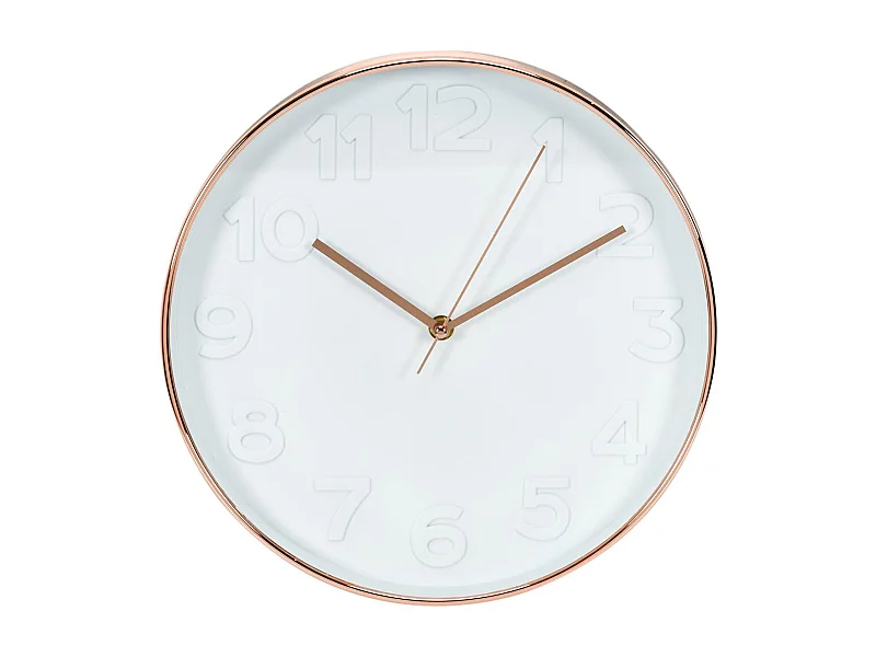 Horloge Ronde 30.5cm Blanche Cuivree Blanc, Cuivre