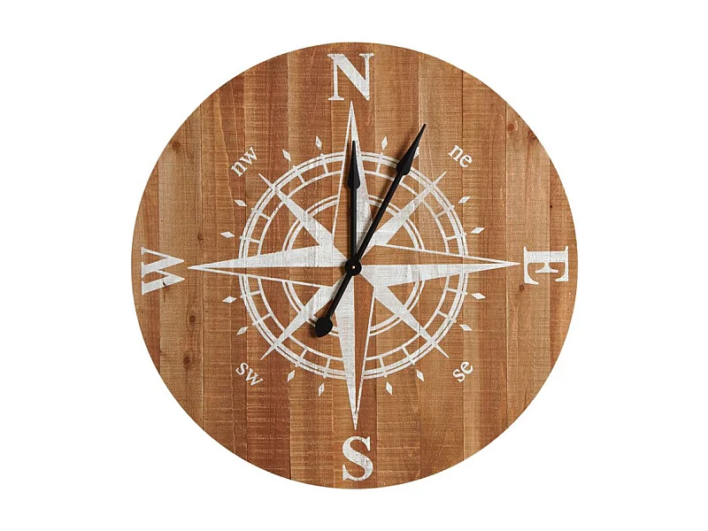 Horloge boussole en bois